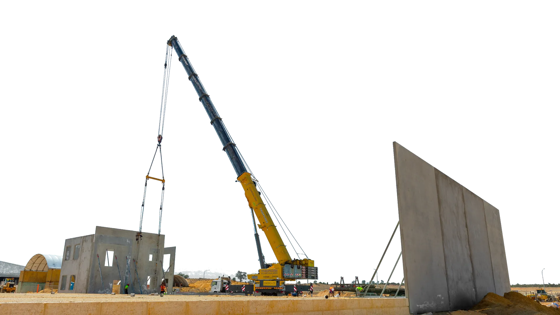 a crane erecting a concrete structure